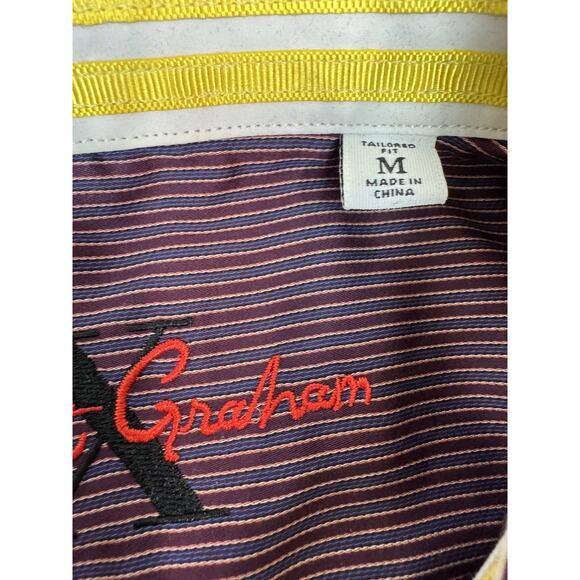Robert Graham X Collection Garrott Purple Stripes Contrast Cuffs Collar Medium - Picture 13 of 13